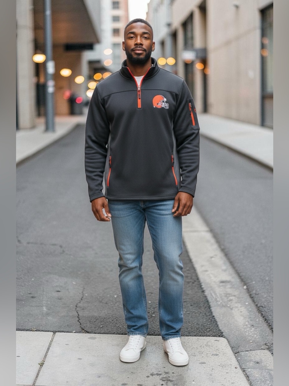 NFL Men’s Black and Gray Pullover with Orange Accents